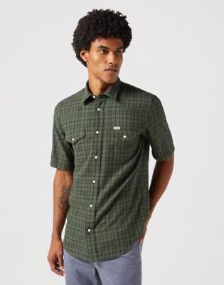 Short Sleeve Western Shirt in Green Indigo