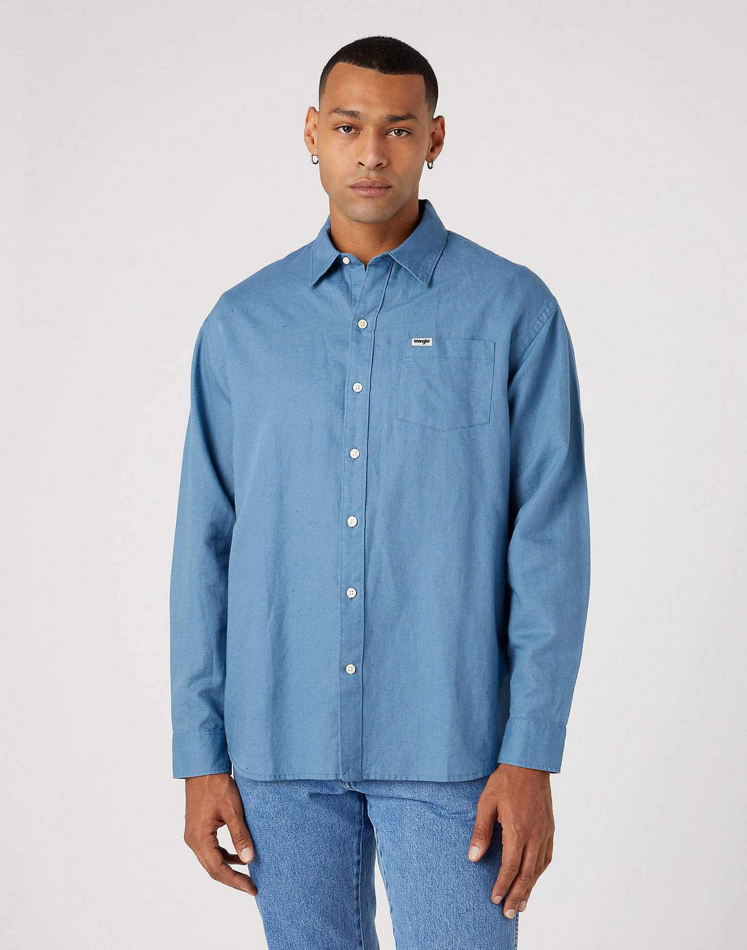 Long Sleeve One Pocket Shirt in Captains Blue main view