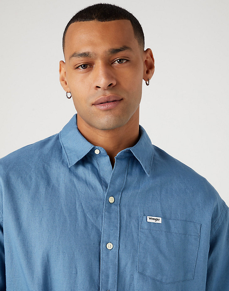 Long Sleeve One Pocket Shirt in Captains Blue alternative view 3