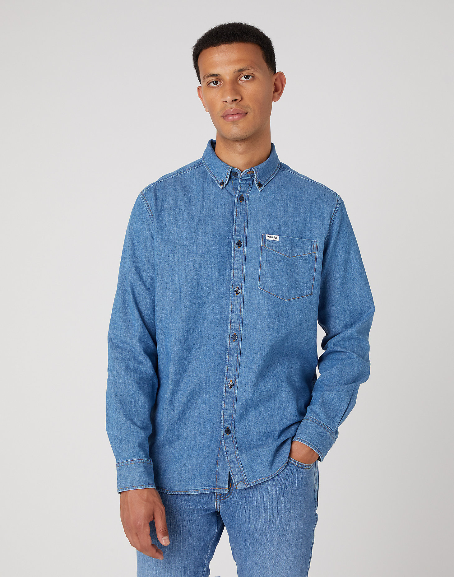 1 Pkt Button Down Shirt in Mid Stone main view