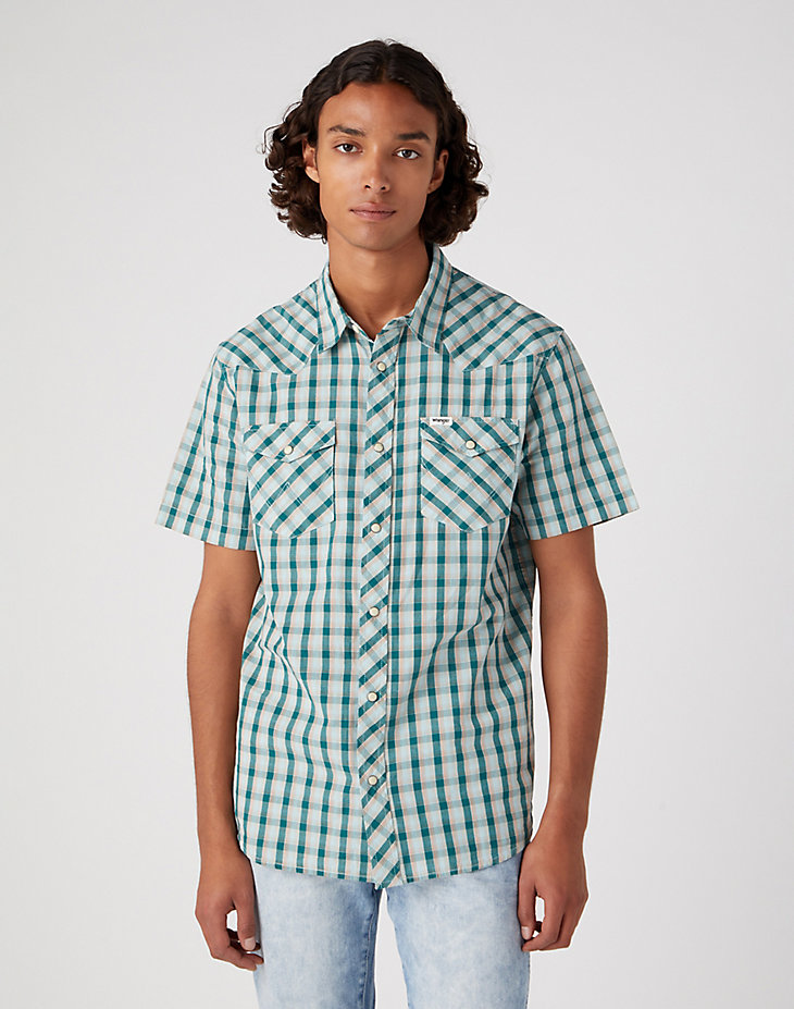 Short Sleeve Western Shirt in Bayberry Green main view