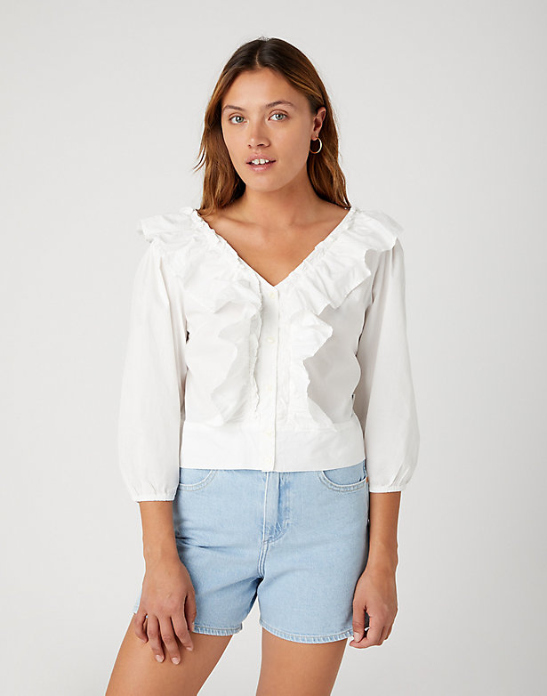Western Frill Blouse in Worn White