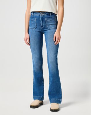high-waist flared jeans