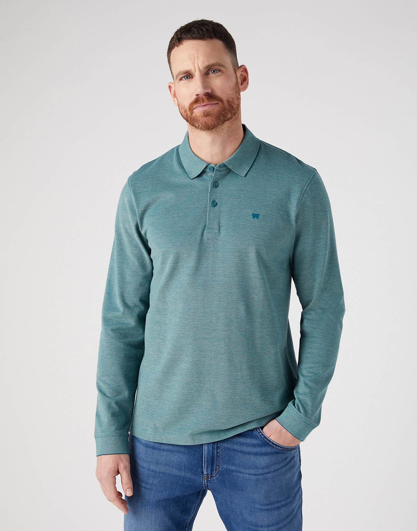 Long Sleeve Refined Polo in Deep Teal Green main view