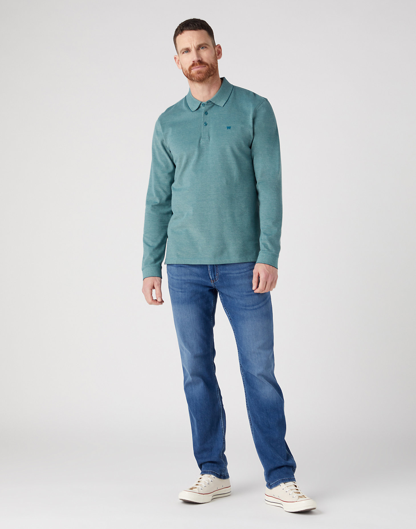 Long Sleeve Refined Polo in Deep Teal Green alternative view 1