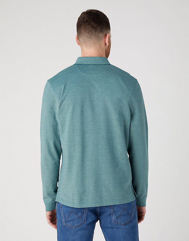 Long Sleeve Refined Polo in Deep Teal Green alternative view 2