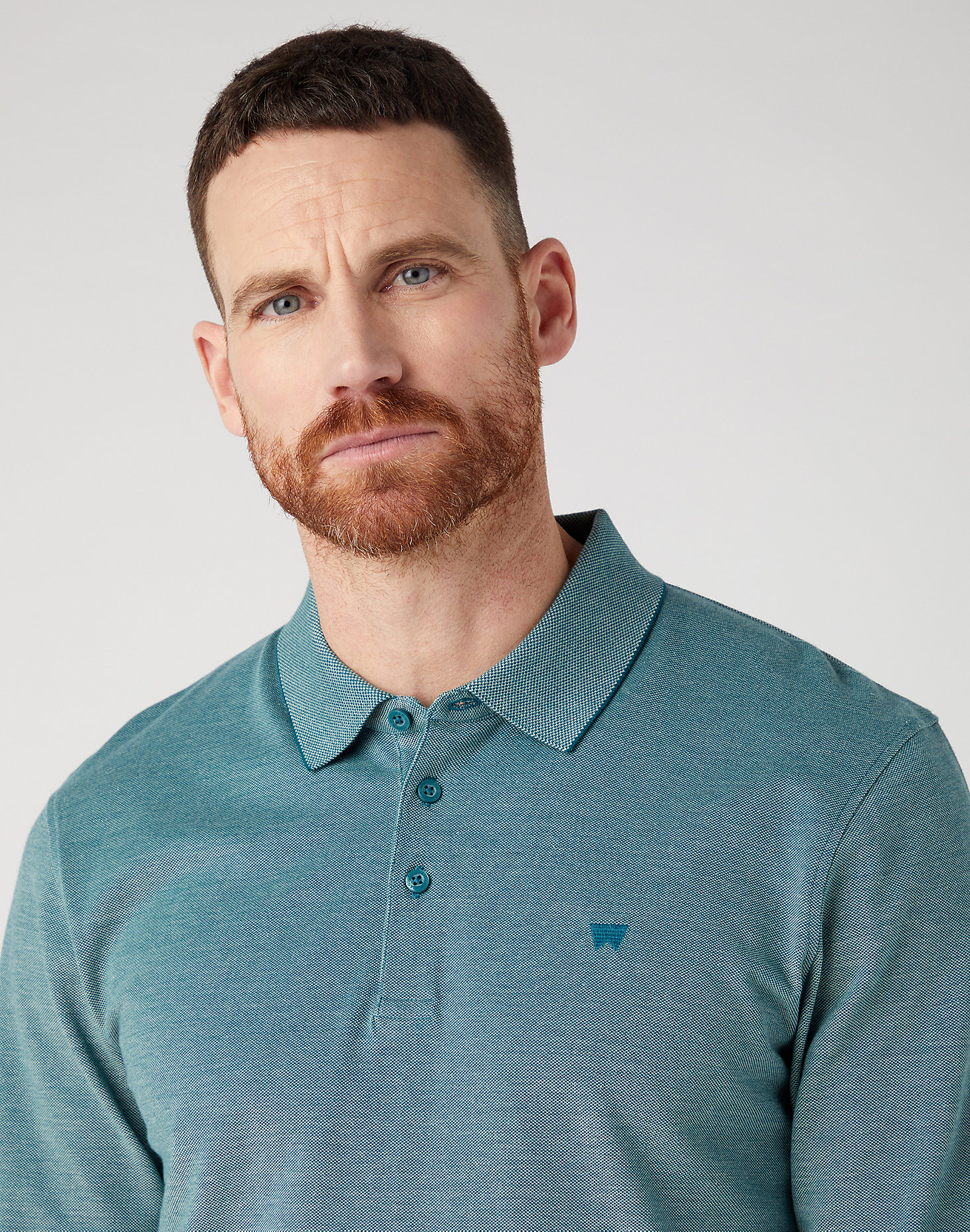 Long Sleeve Refined Polo in Deep Teal Green alternative view 3