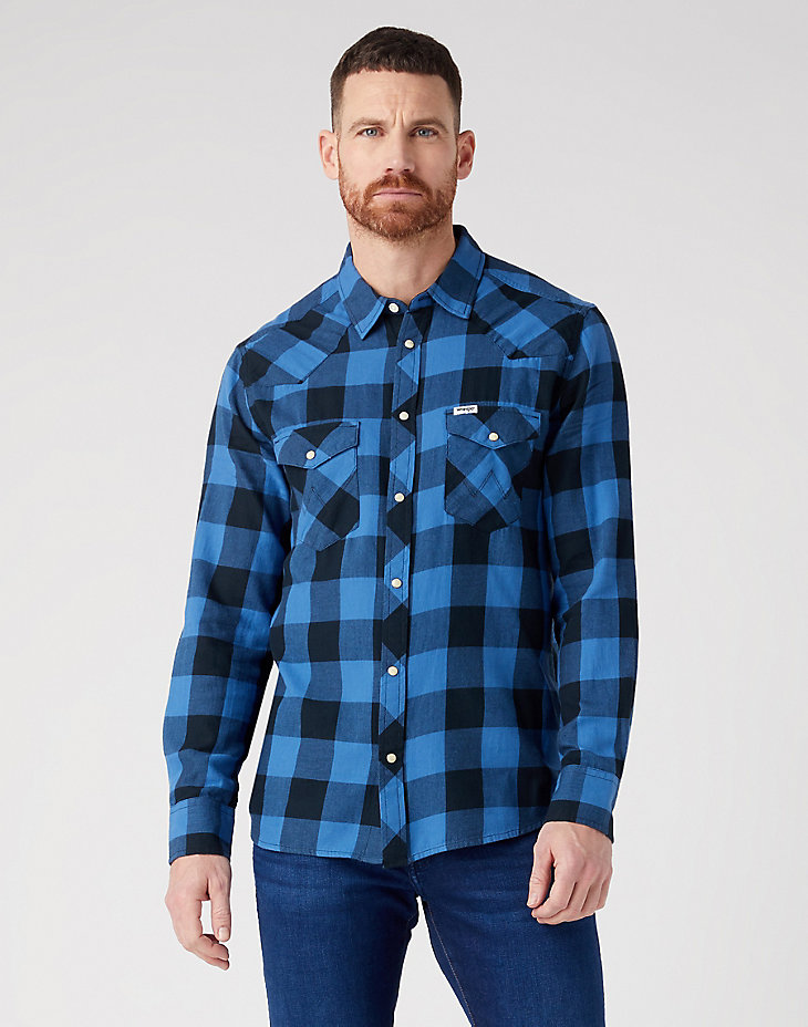 Long Sleeve Western Shirt in Federal Blue main view