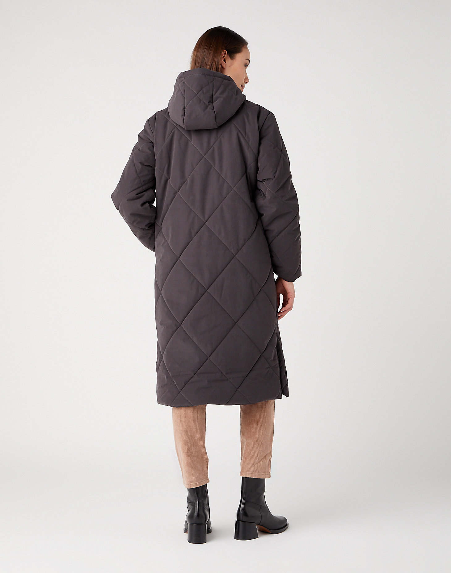 Long Quilted Jacket in Faded Black alternative view 2