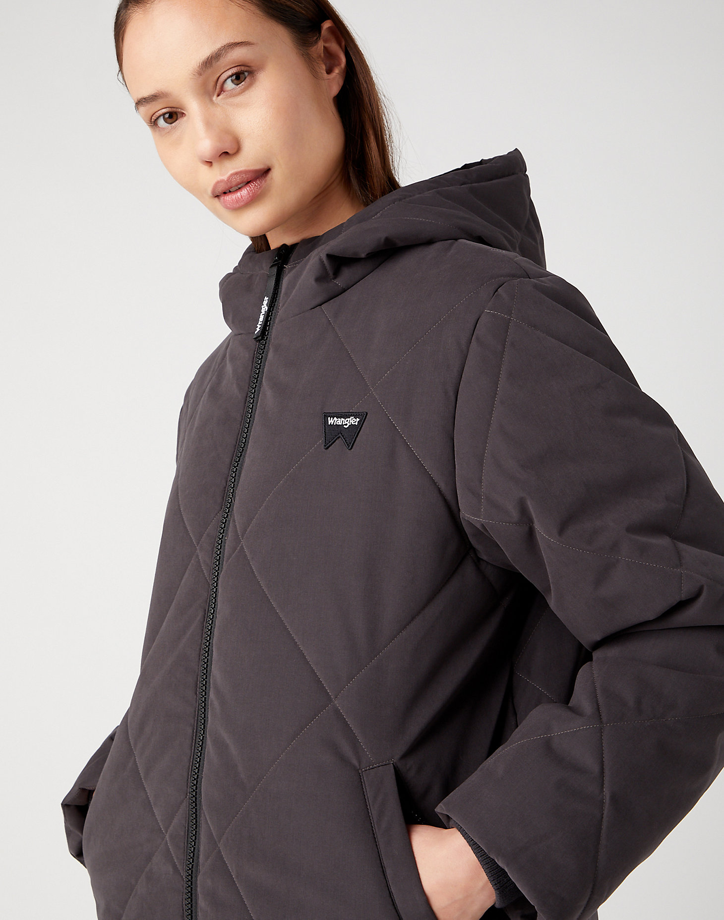 Long Quilted Jacket in Faded Black alternative view 3