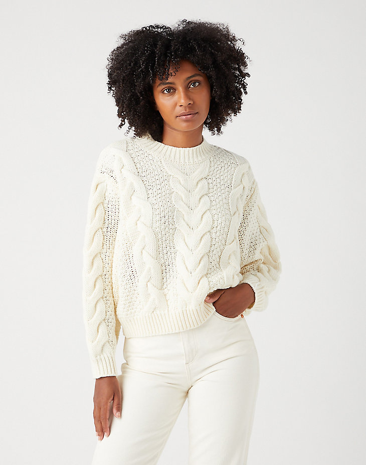 Crew Neck Cable Knit in Worn White alternative view 2