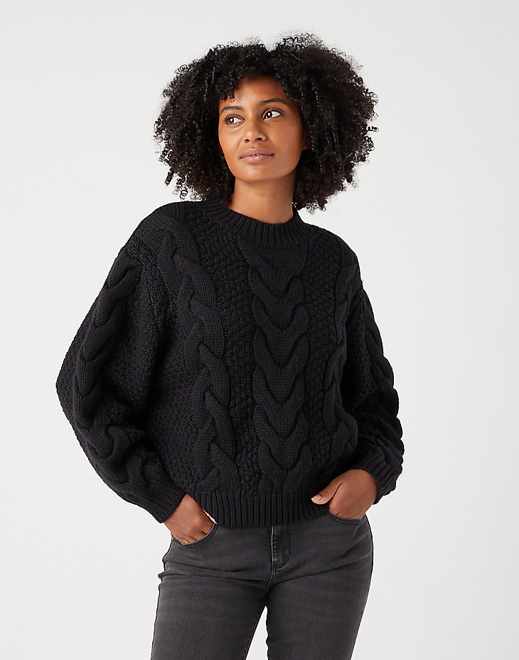 Crew Neck Cable Knit in Black main view