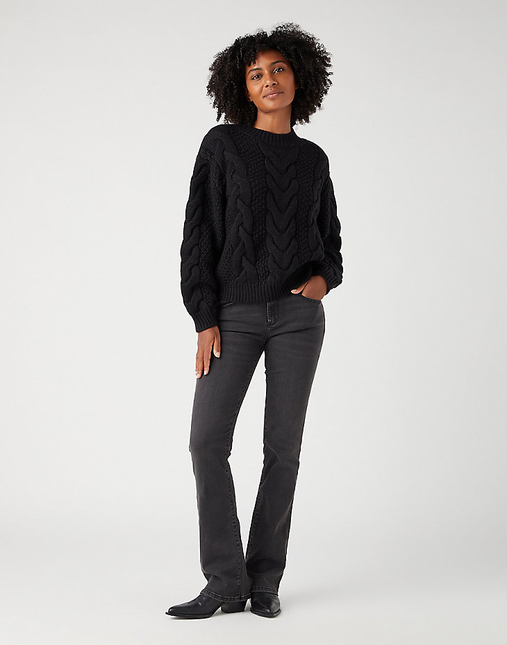 Crew Neck Cable Knit in Black alternative view