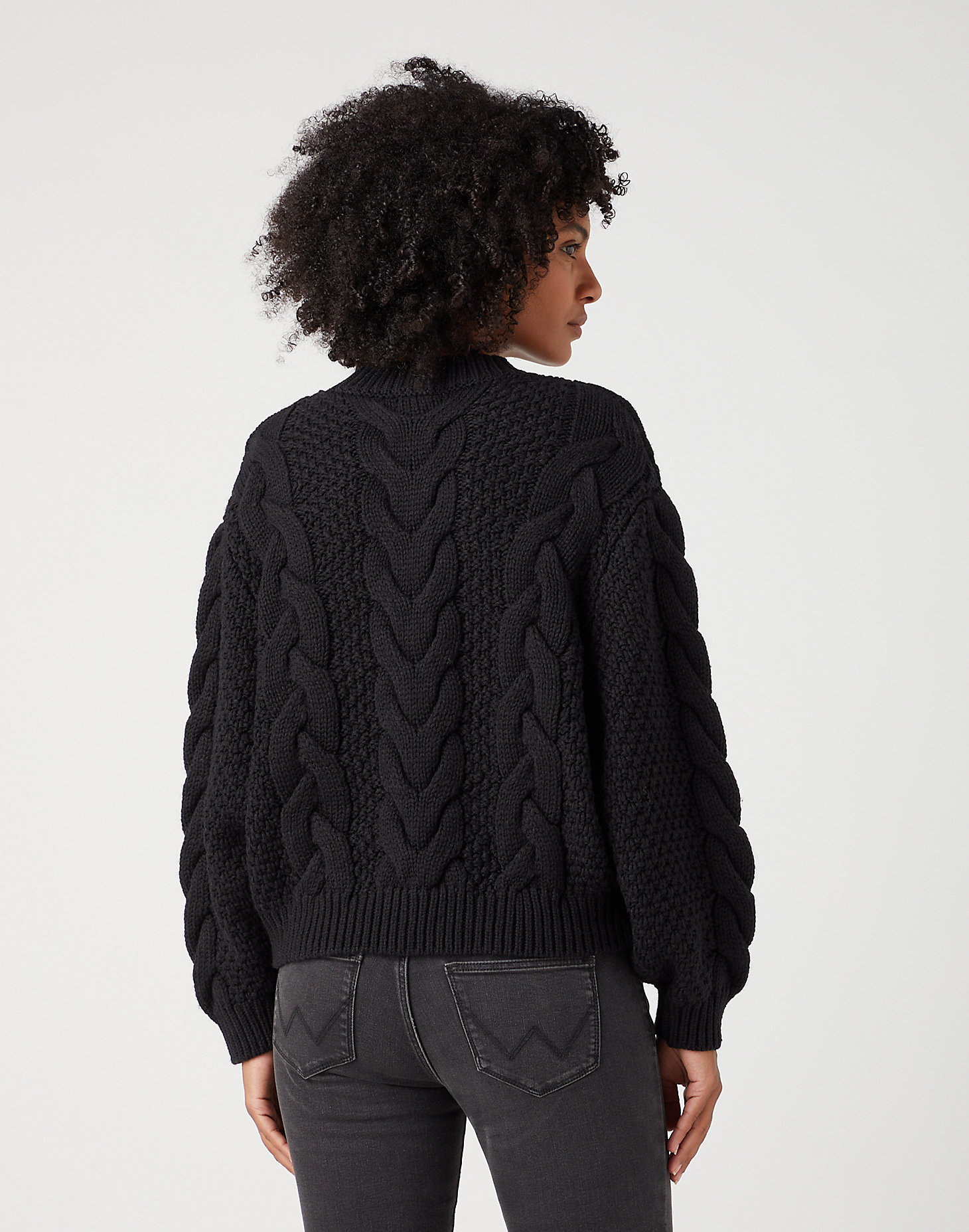 Crew Neck Cable Knit in Black alternative view 2