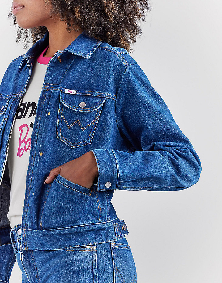 Wrangler x Barbie™ Zip Front Denim Jacket in Wrangler Blue alternative view 5