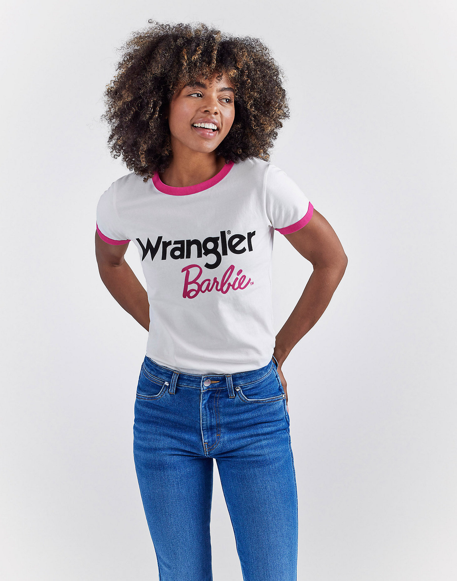 Wrangler x Barbie™ Logos Slim Ringer Tee in Worn White alternative view 4