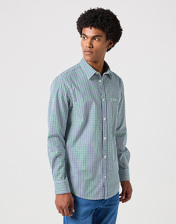 Long Sleeve One Pocket Shirt in Green/Navy