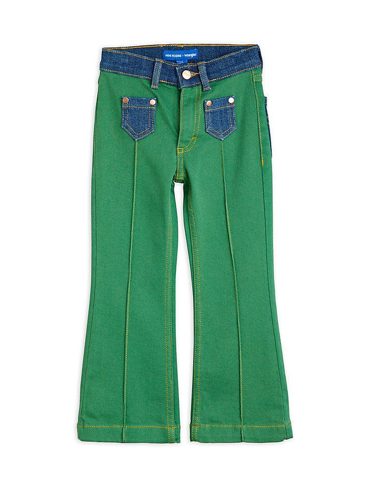 Mini Rodini x Wrangler Two-Tone Flared Jeans in Green alternative view