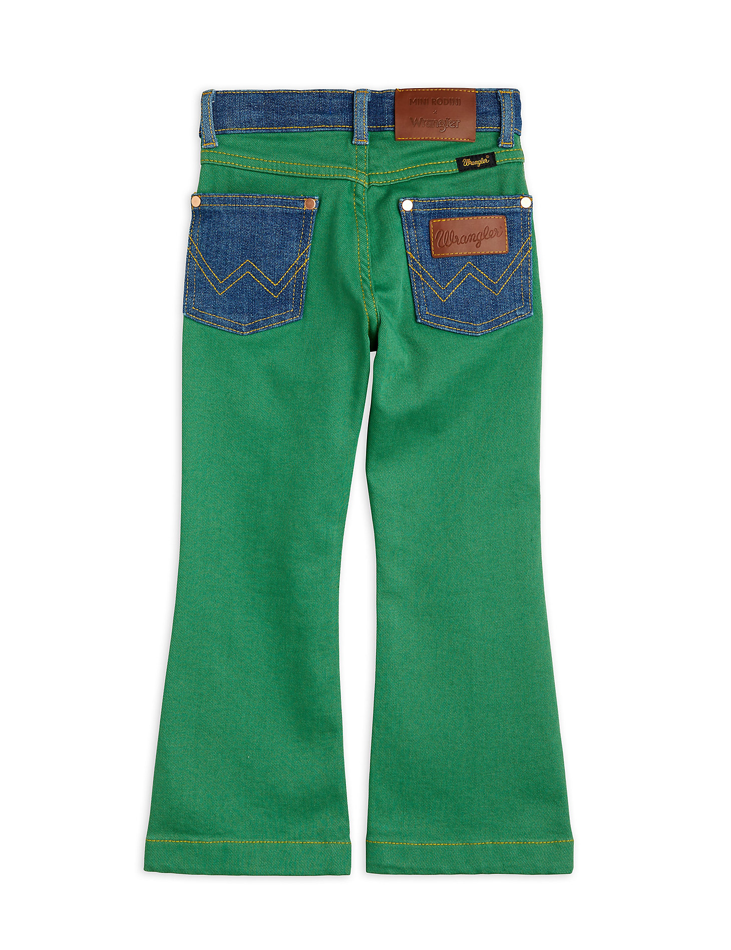 Mini Rodini x Wrangler Two-Tone Flared Jeans in Green alternative view 2
