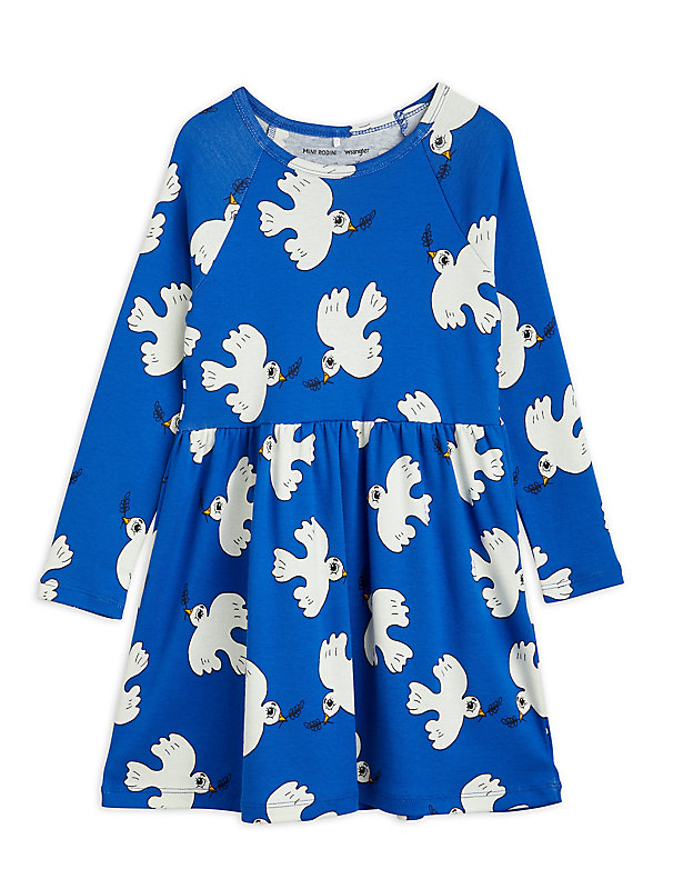 Mini Rodini x Wrangler Peace Dove Long Sleeve Dress in Blue