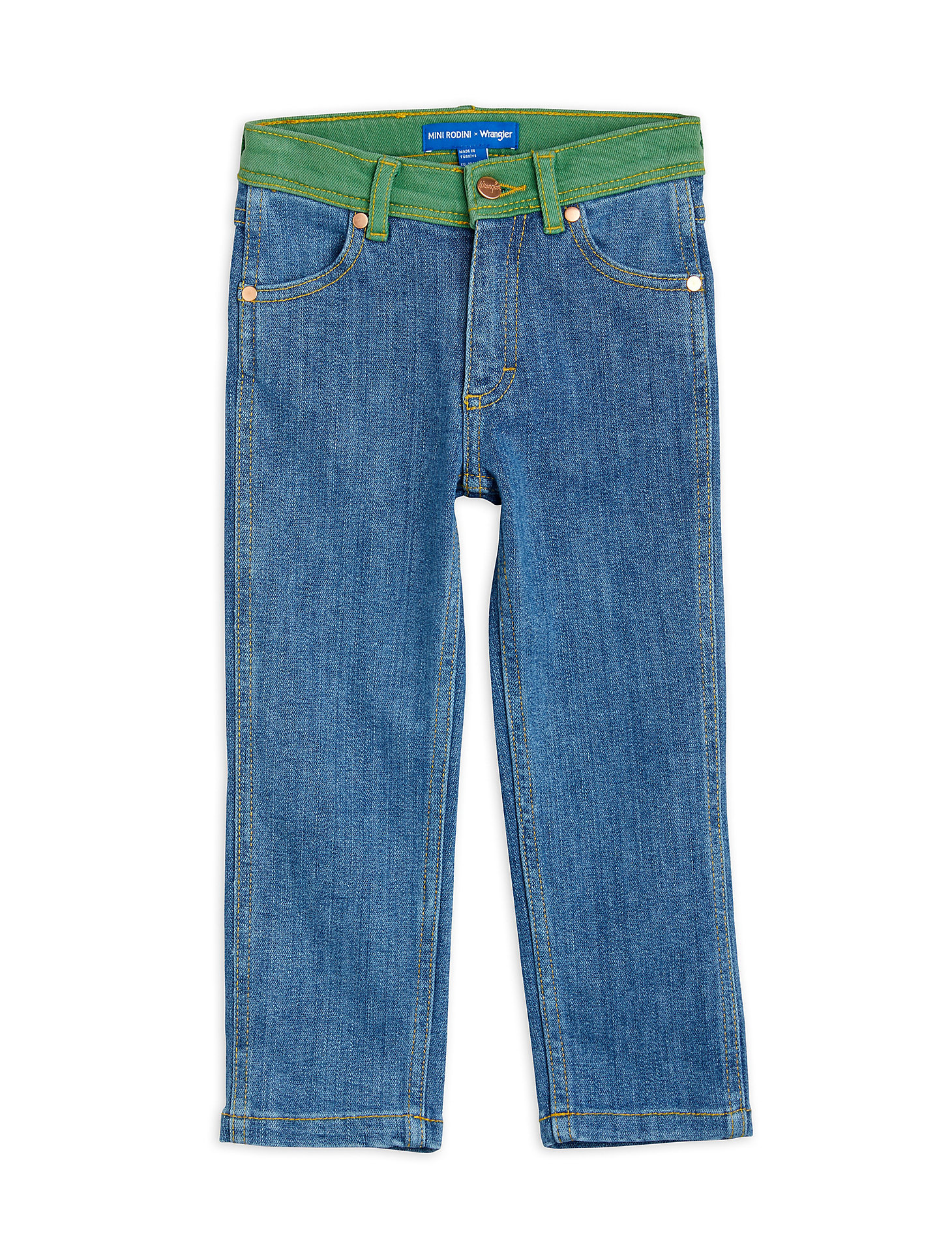 Mini Rodini x Wrangler Two-Tone Denim Straight Jeans in Blue alternative view 2