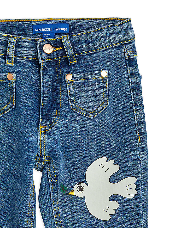 Mini Rodini x Wrangler Peace Dove Denim Flared Jeans in Blue alternative view 3
