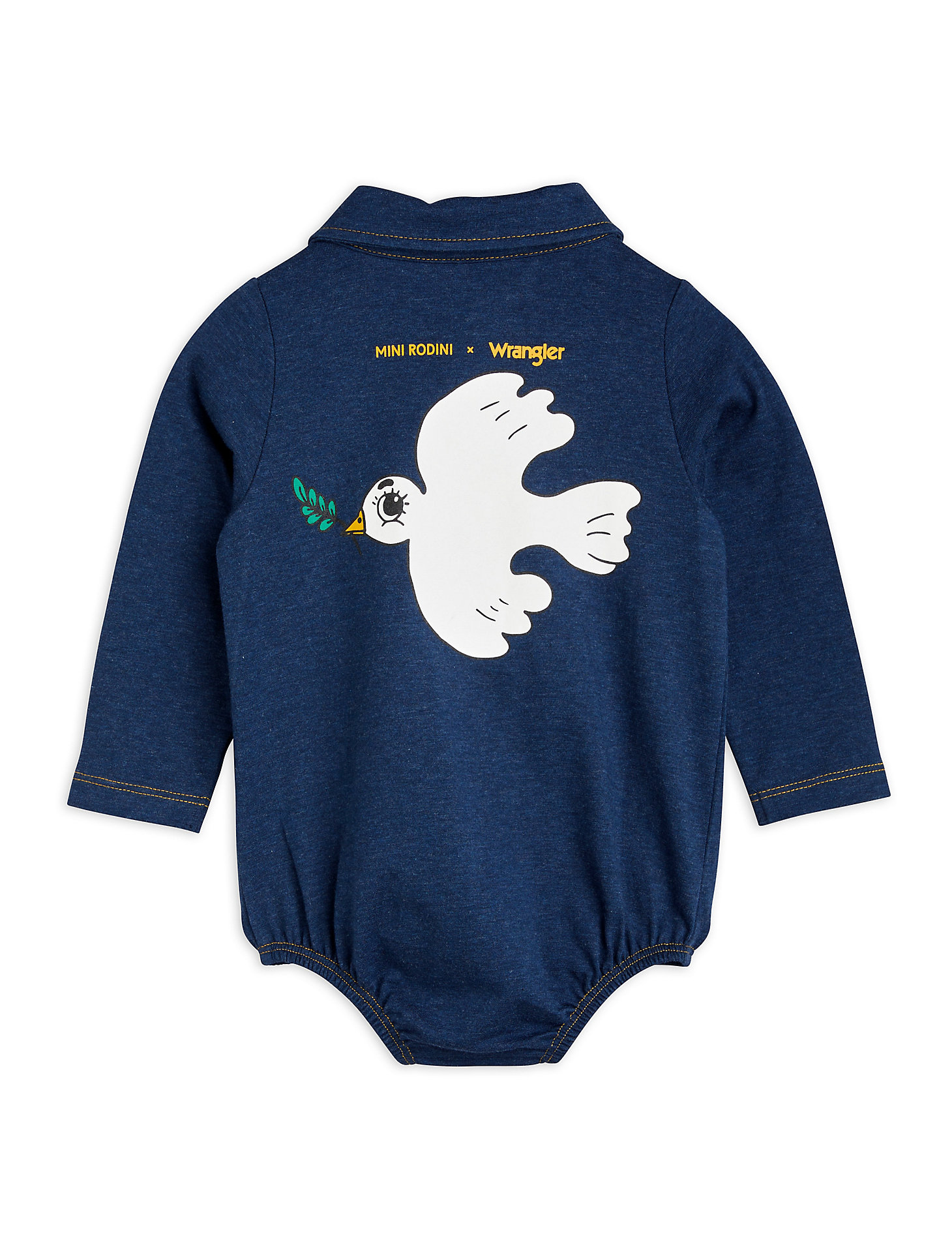 Mini Rodini x Wrangler Baby Peace Dove Bodysuit in Blue alternative view 1