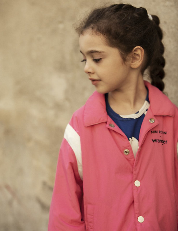 Mini Rodini x Wrangler Peace Dove Lined Coach Jacket in Pink
