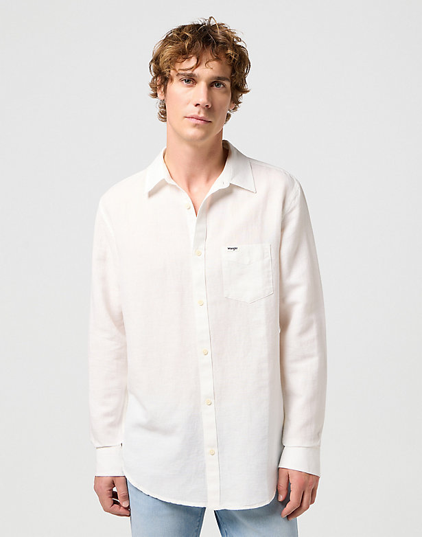 Long Sleeve One Pocket Shirt in Worn White