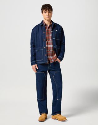 Plaid shirt with denim jacket best sale