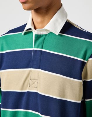 Long Sleeve Rugby Polo in Navy Stripe Men sT Shirts Polo Shirts Wrangler