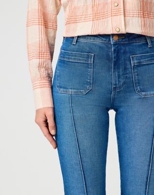 Flare Jeans in Solid Blue alternative view 3