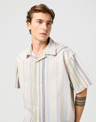 Short Sleeve W Resort Shirt in Natural Stripe alternative view 4