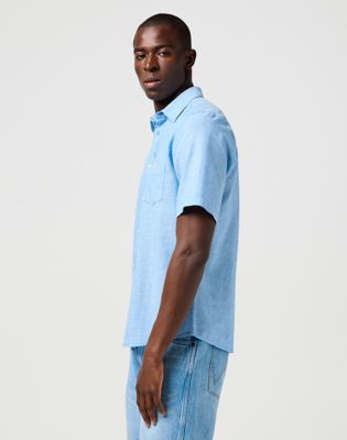 Short Sleeve 1 Pocket Shirt in Pacific Blue alternative view 2