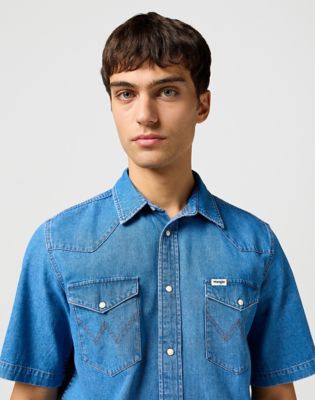 Short Sleeve Western Shirt in Mid Wash alternative view 4