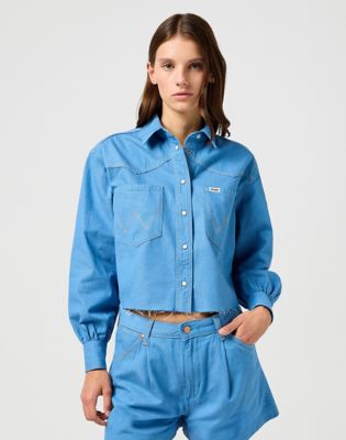 Cropped Cut Off Shirt in Cotton Candy Blue alternative view