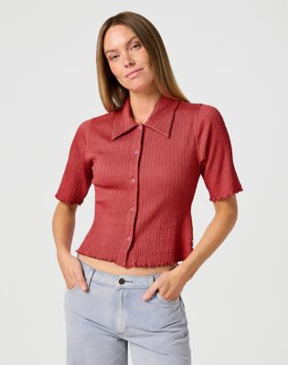 Slim Smocked Shirt in Mineral Red