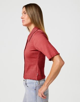 Slim Smocked Shirt in Mineral Red alternative view 3