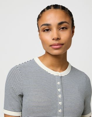 Slim Femme Knit Henley in Navy alternative view 3