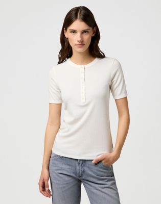 Slim Femme Knit Henley in Worn White main view