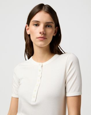Slim Femme Knit Henley in Worn White alternative view 3