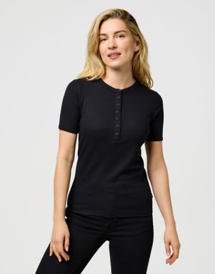 Slim Femme Knit Henley in Black main view