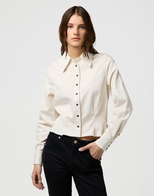 Regular Femme Peplum Shirt in Pinstar White main view