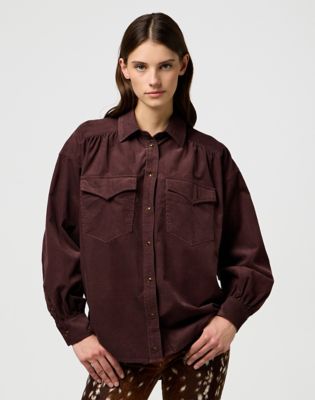 Loose Femme Yoke Western Shirt in Mahogany main view