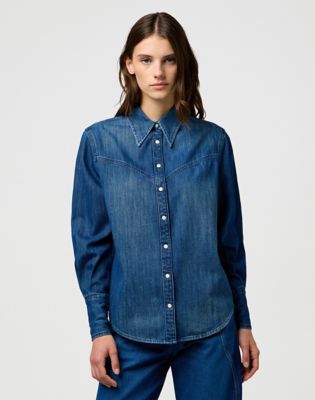 Wrangler Regular Yoke Denim Shirt Sparkle Blue