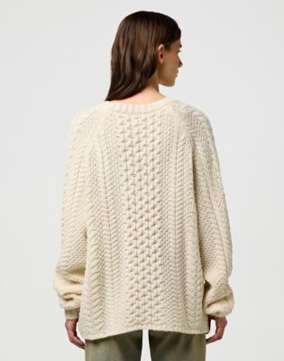 Relaxed V Neck Cable Knit in Ivory