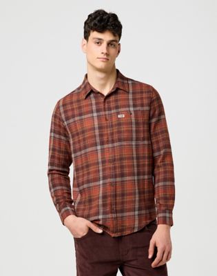 Wrangler Regular 1 Pocket Flannel Shirt Fired Brick
