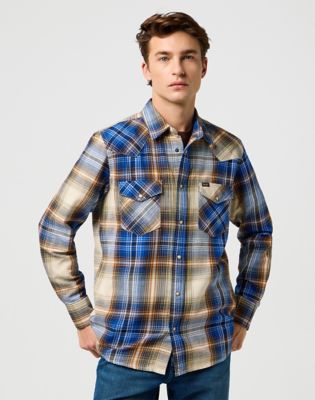 Regular Western Indigo Shirt in Blue Brown