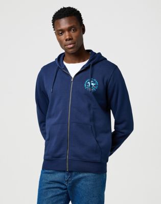 Regular Graphic Zip Hoodie in Navy