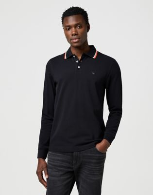 Long Sleeve Regular Polo Shirt in Black main view